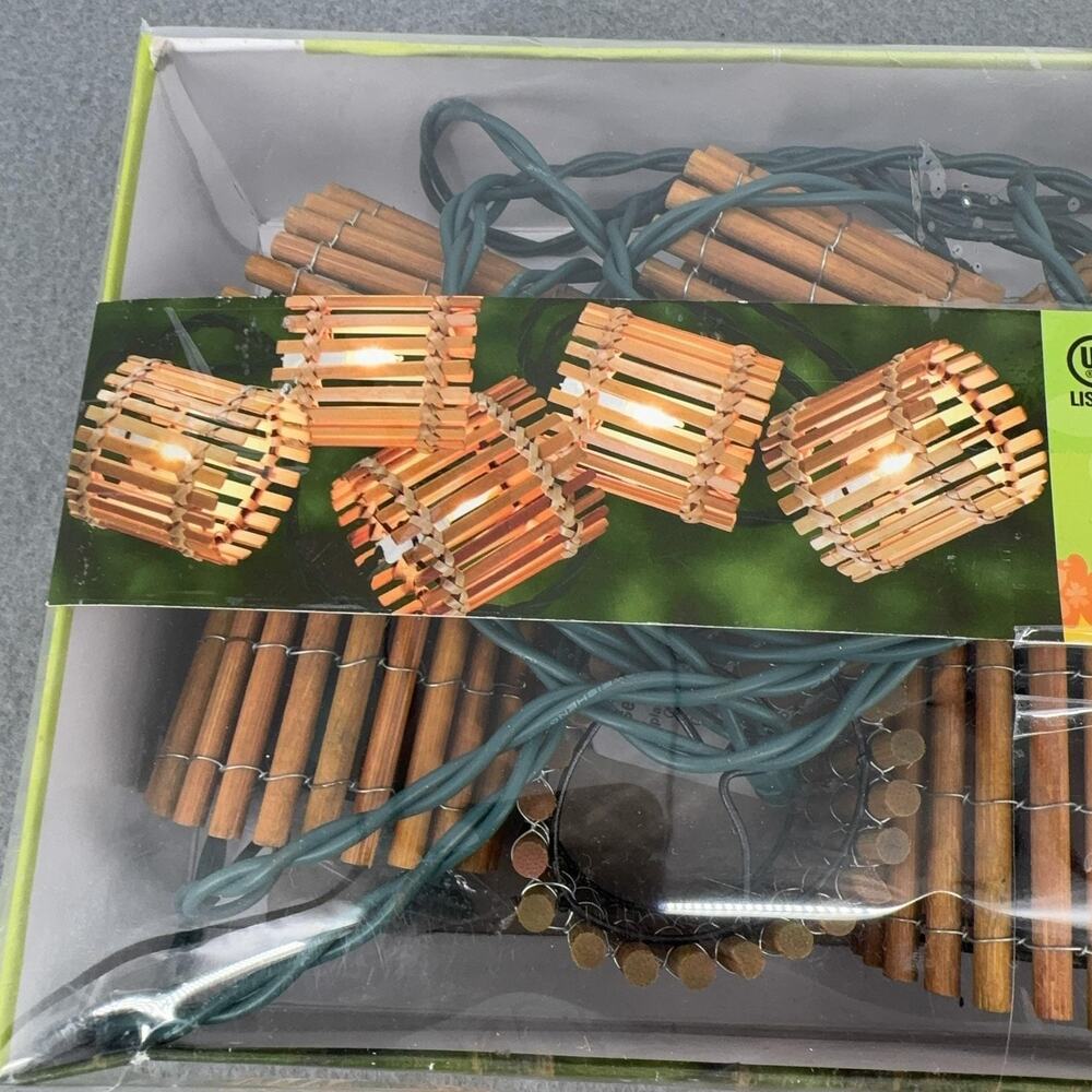 Vintage Amscan Bamboo Barrel String Lights 9 Ft Indoor Outdoor Tiki Patio Luau